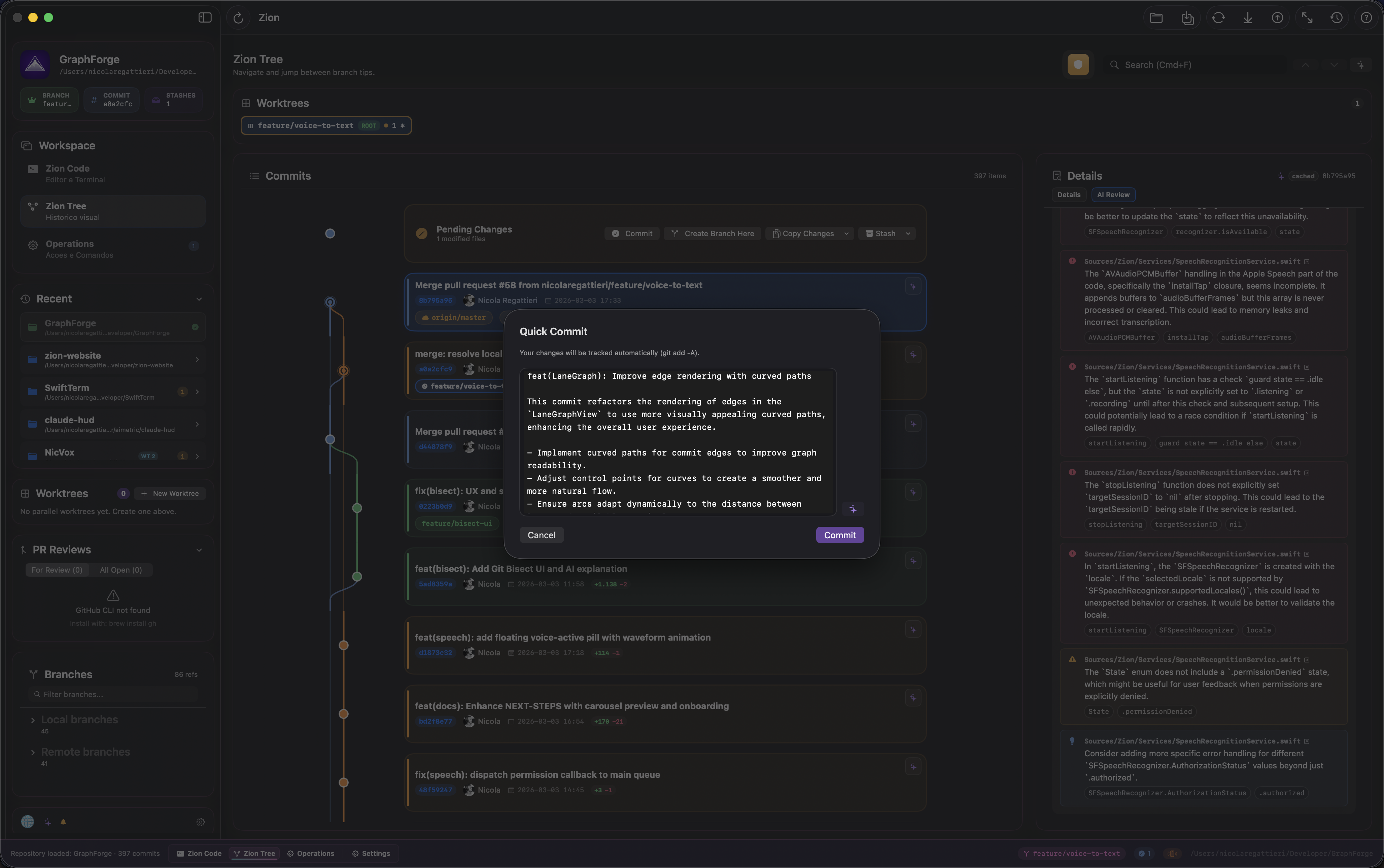 AI-generated commit message with description and scope