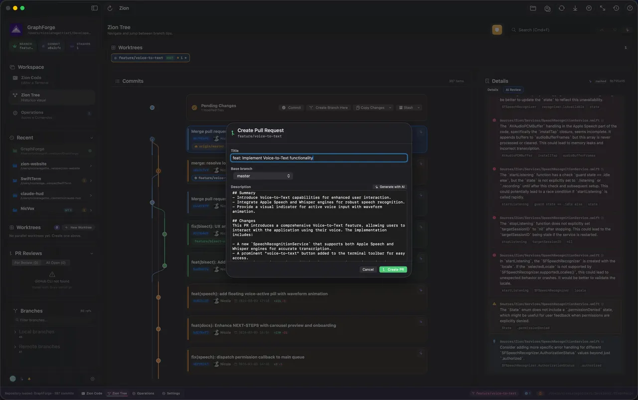 AI-generated pull request with title, summary, and changes